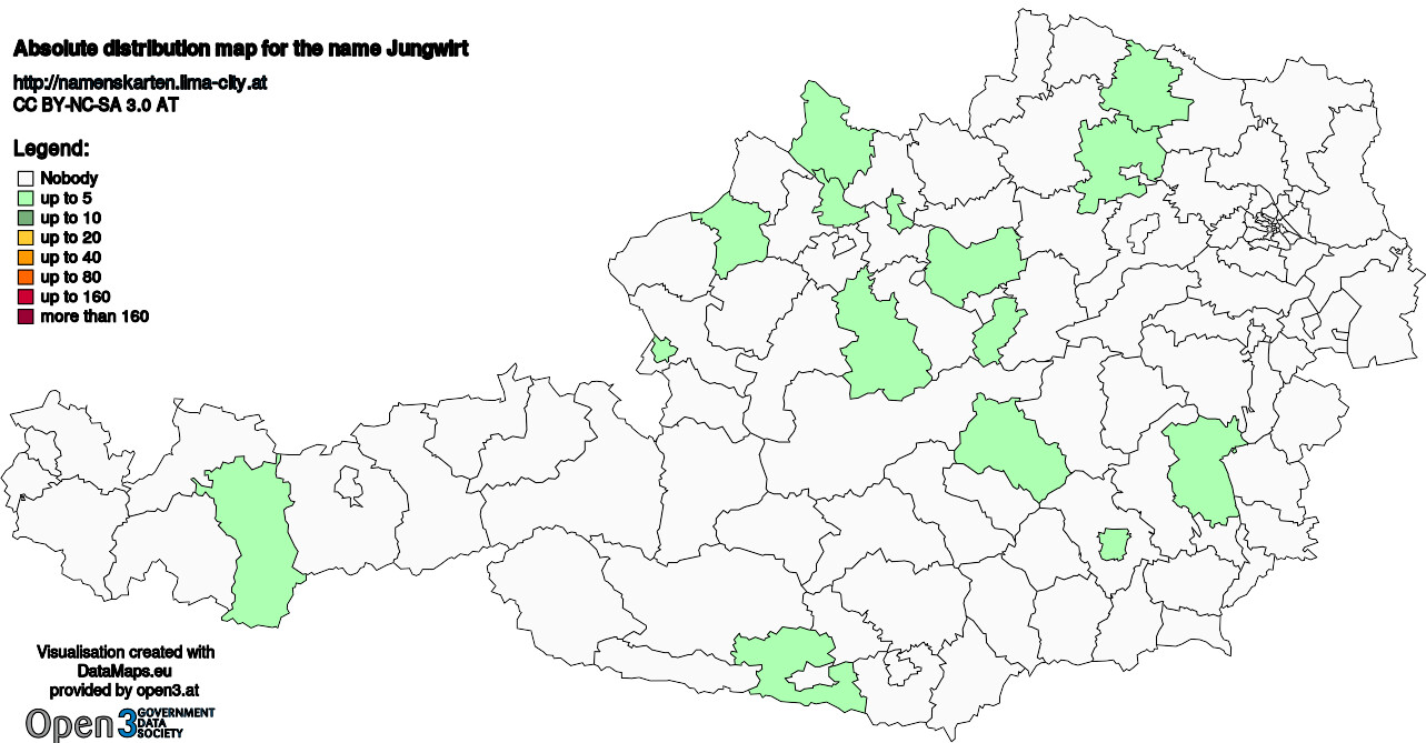 Absolute Distribution maps for surname Jungwirt