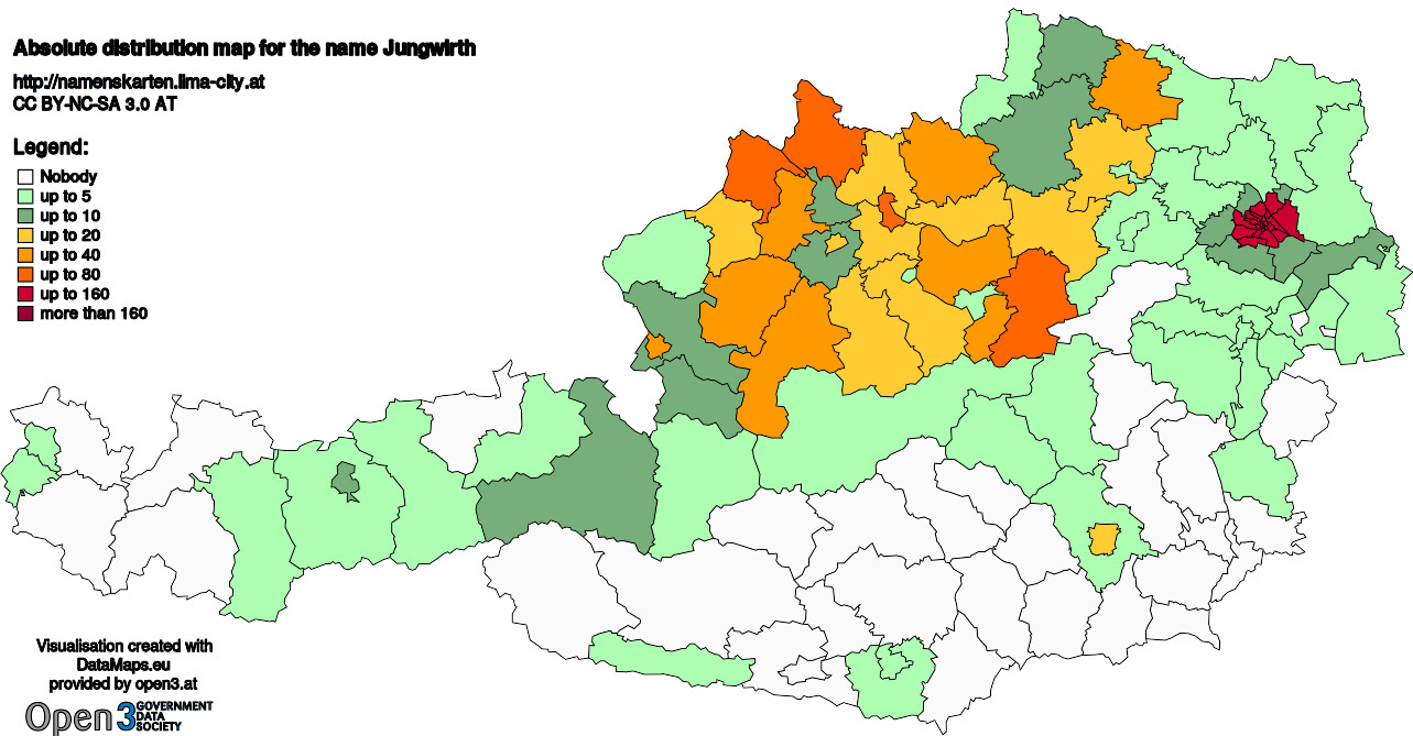 Absolute Distribution maps for surname Jungwirth