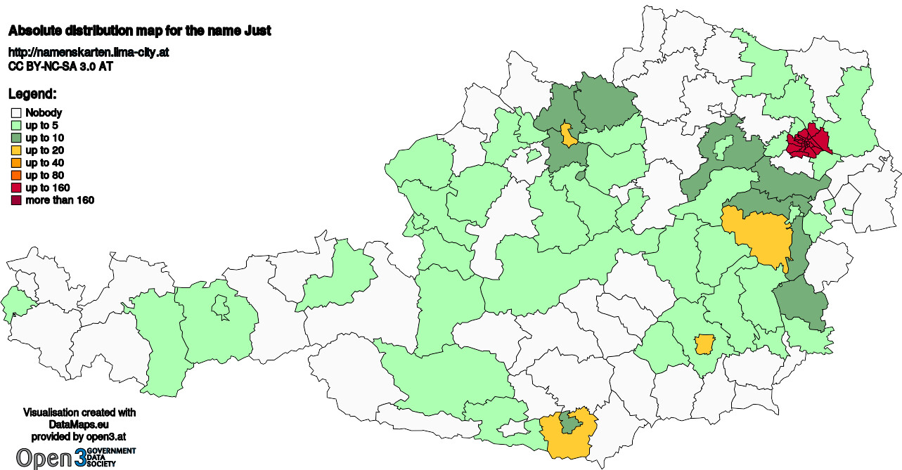 Absolute Distribution maps for surname Just