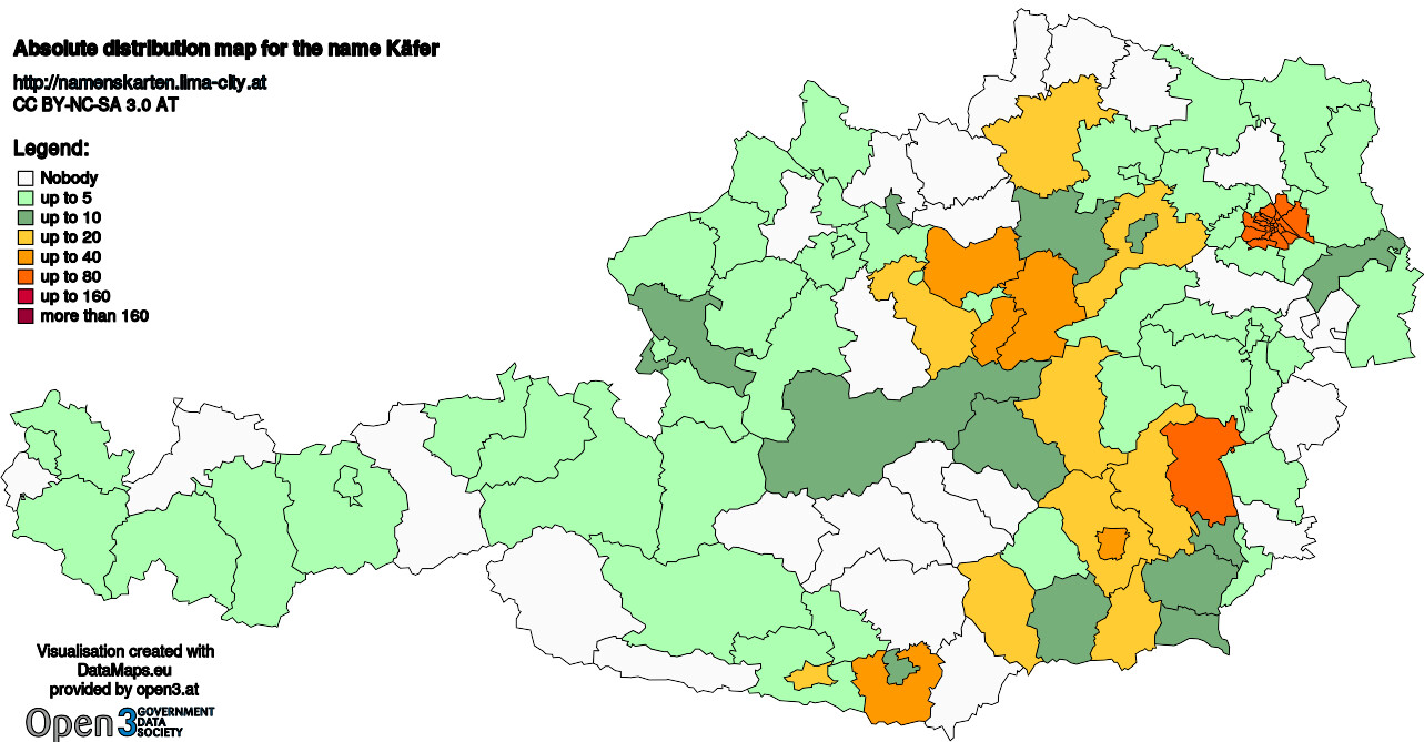 Absolute Distribution maps for surname Käfer