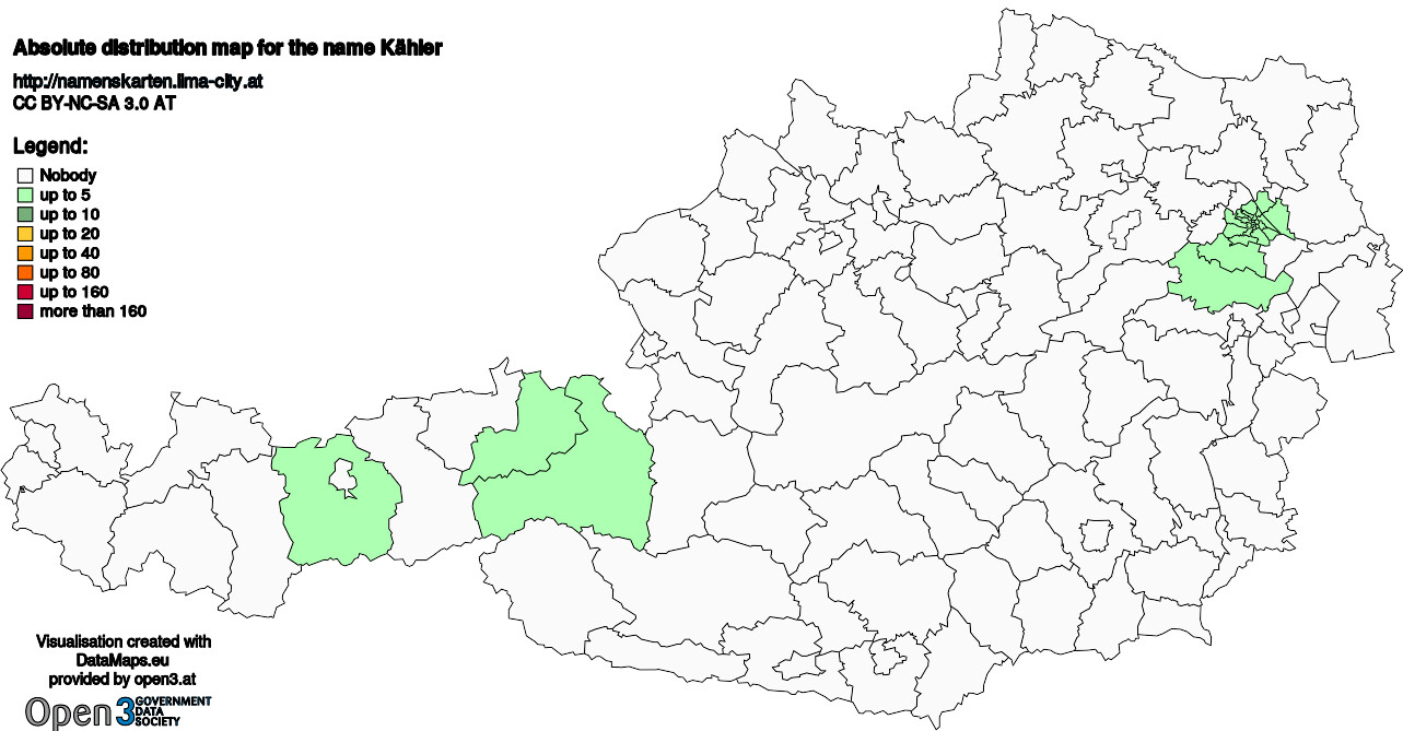 Absolute Distribution maps for surname Kähler