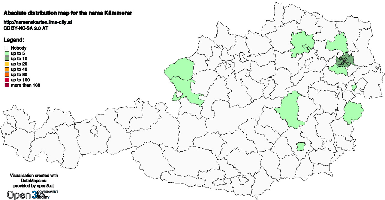 Absolute Distribution maps for surname Kämmerer