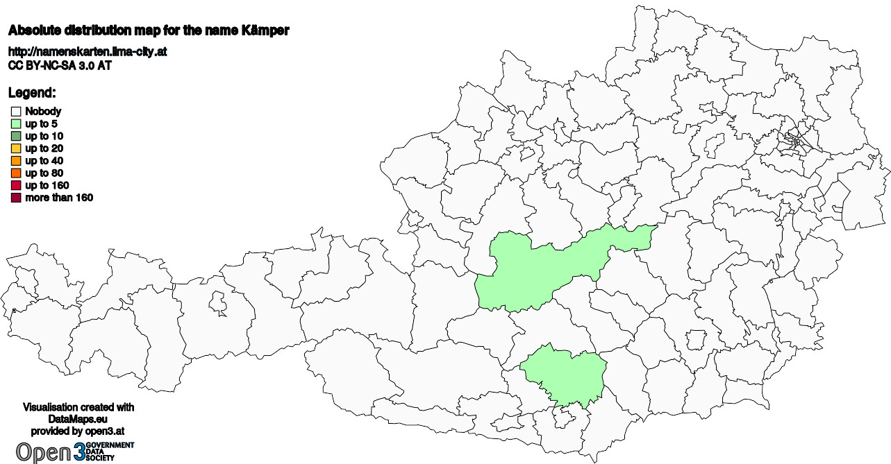 Absolute Distribution maps for surname Kämper