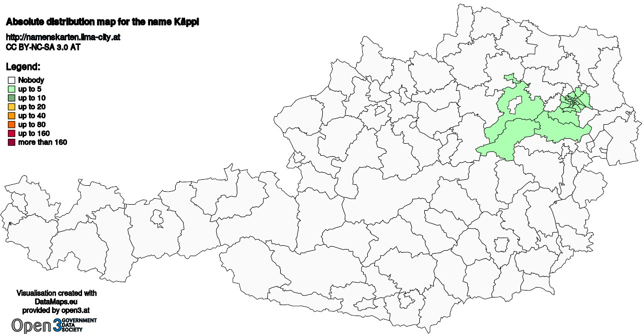 Absolute Distribution maps for surname Käppl