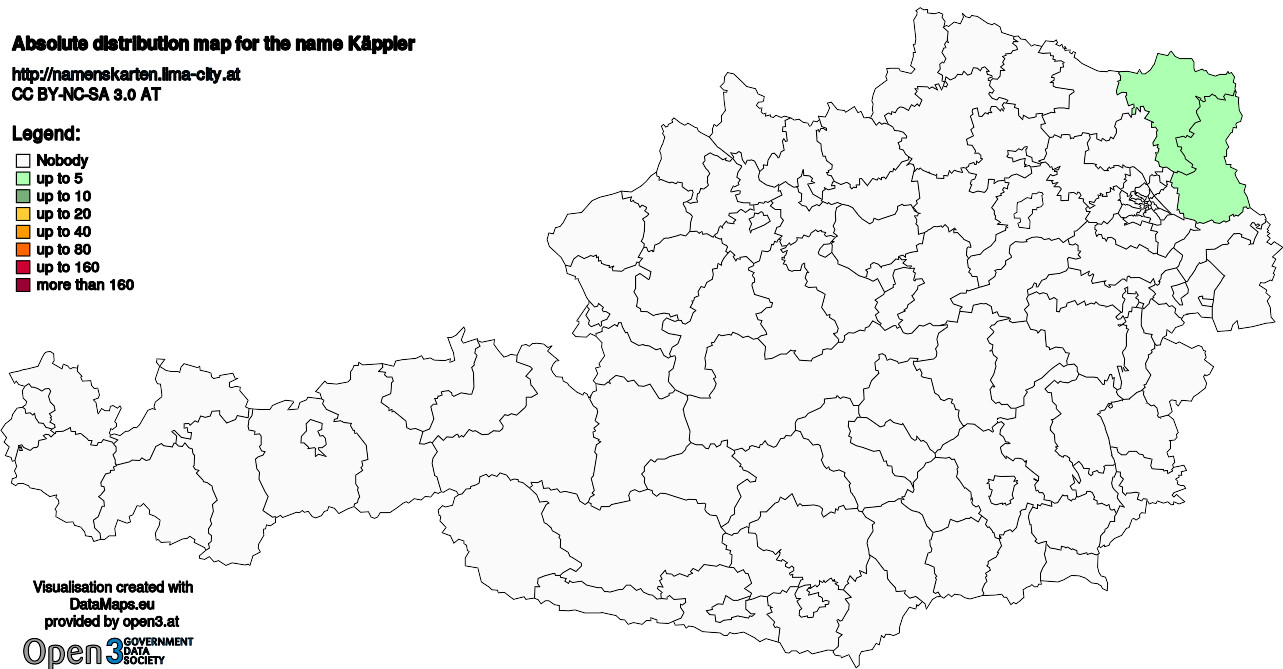 Absolute Distribution maps for surname Käppler