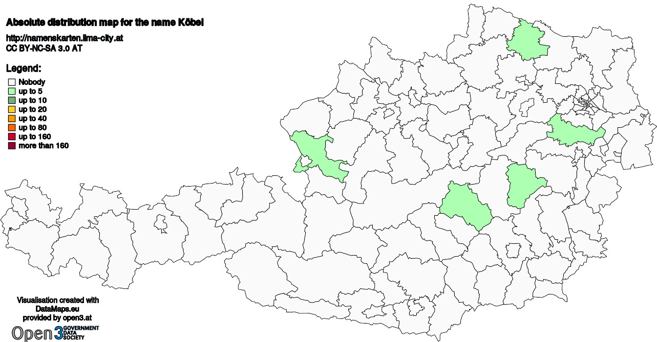 Absolute Distribution maps for surname Köbel