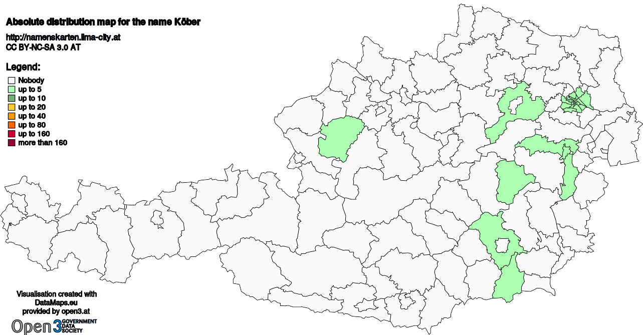 Absolute Distribution maps for surname Köber