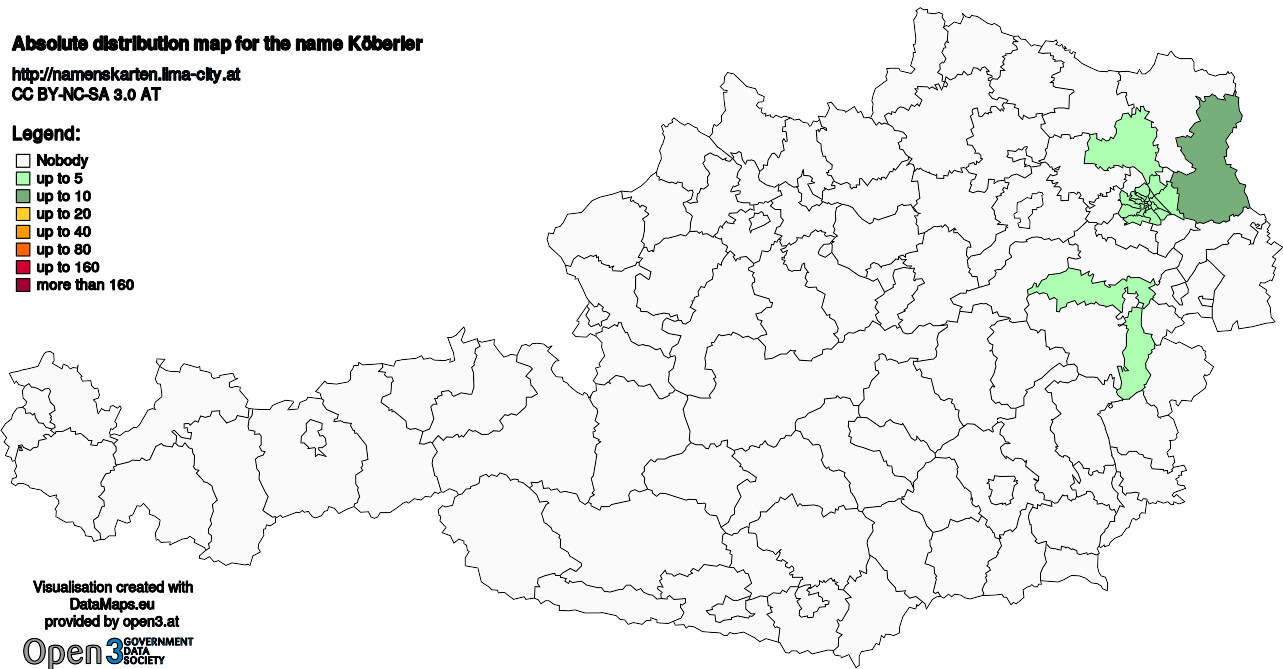 Absolute Distribution maps for surname Köberler