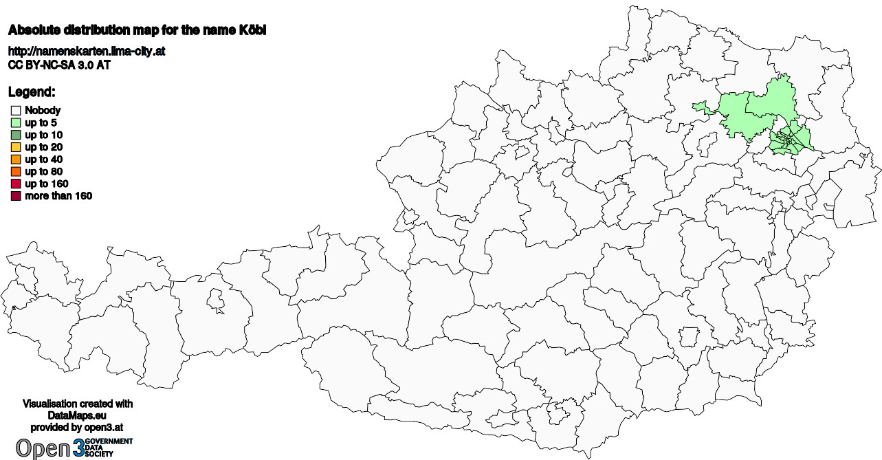 Absolute Distribution maps for surname Köbl