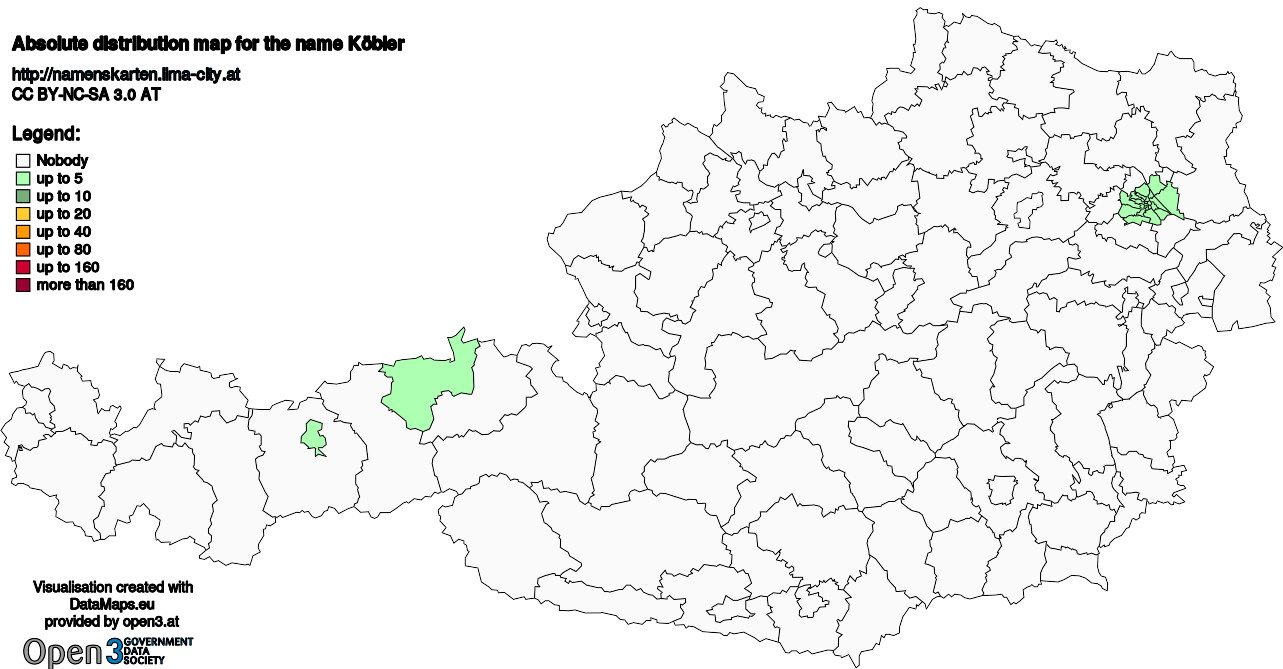 Absolute Distribution maps for surname Köbler