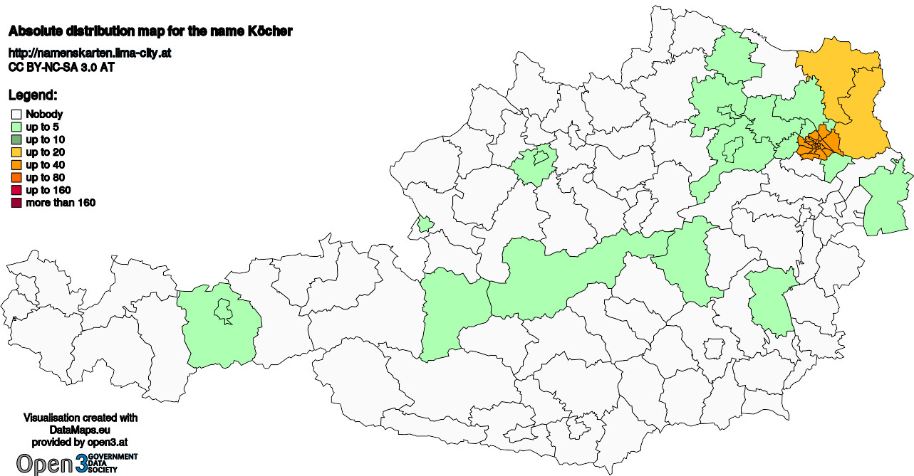 Absolute Distribution maps for surname Köcher