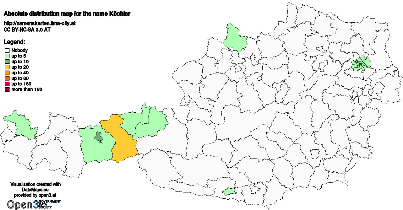 Absolute Distribution maps for surname Köchler