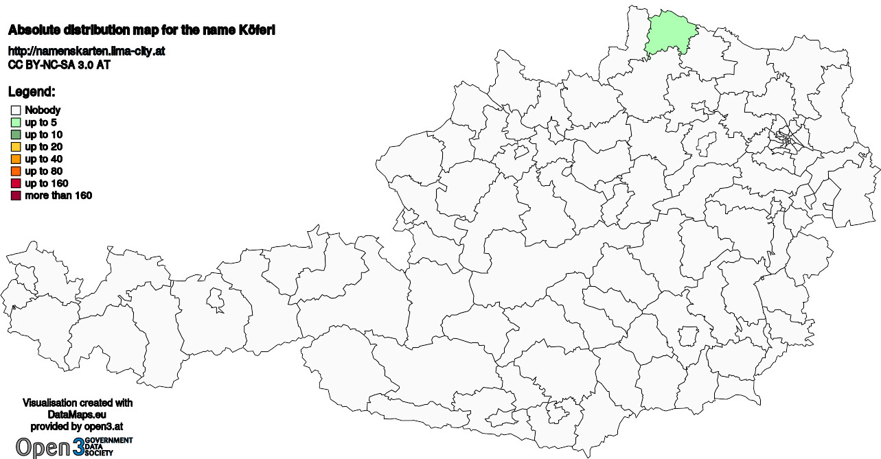 Absolute Distribution maps for surname Köferl