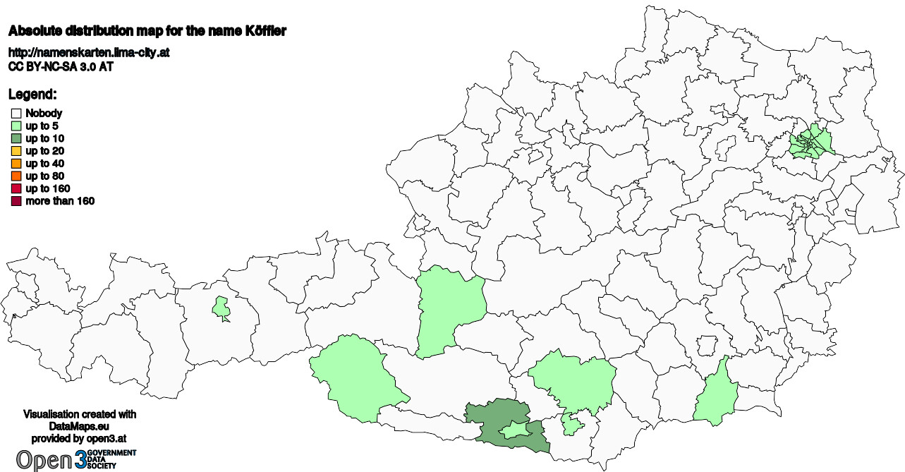 Absolute Distribution maps for surname Köffler