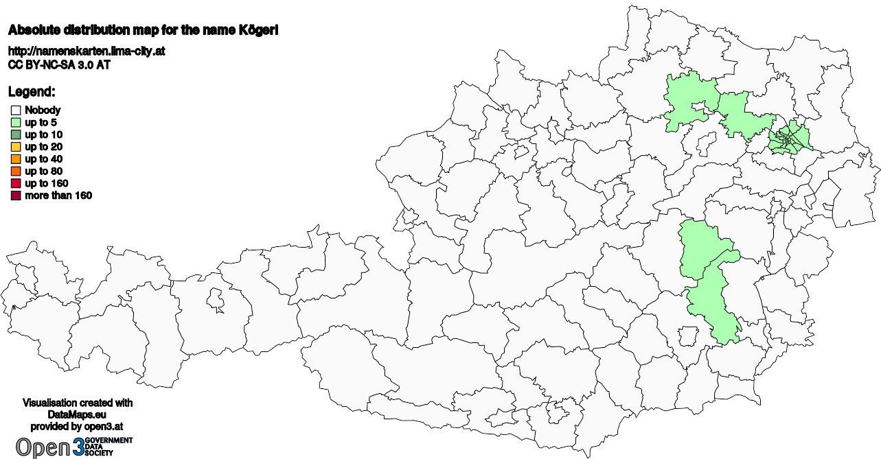 Absolute Distribution maps for surname Kögerl