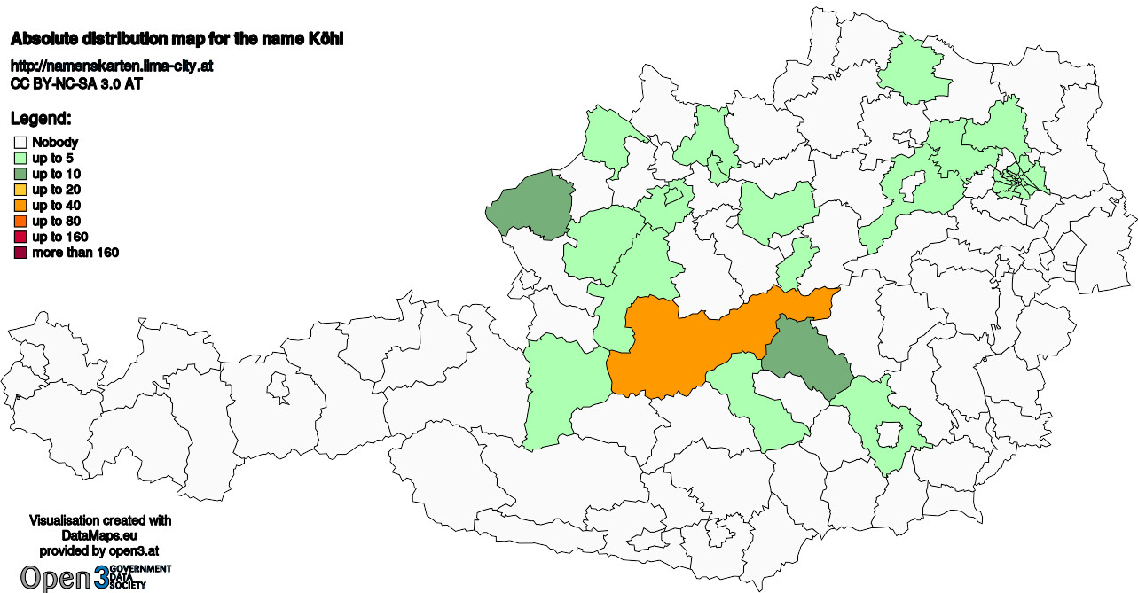 Absolute Distribution maps for surname Köhl