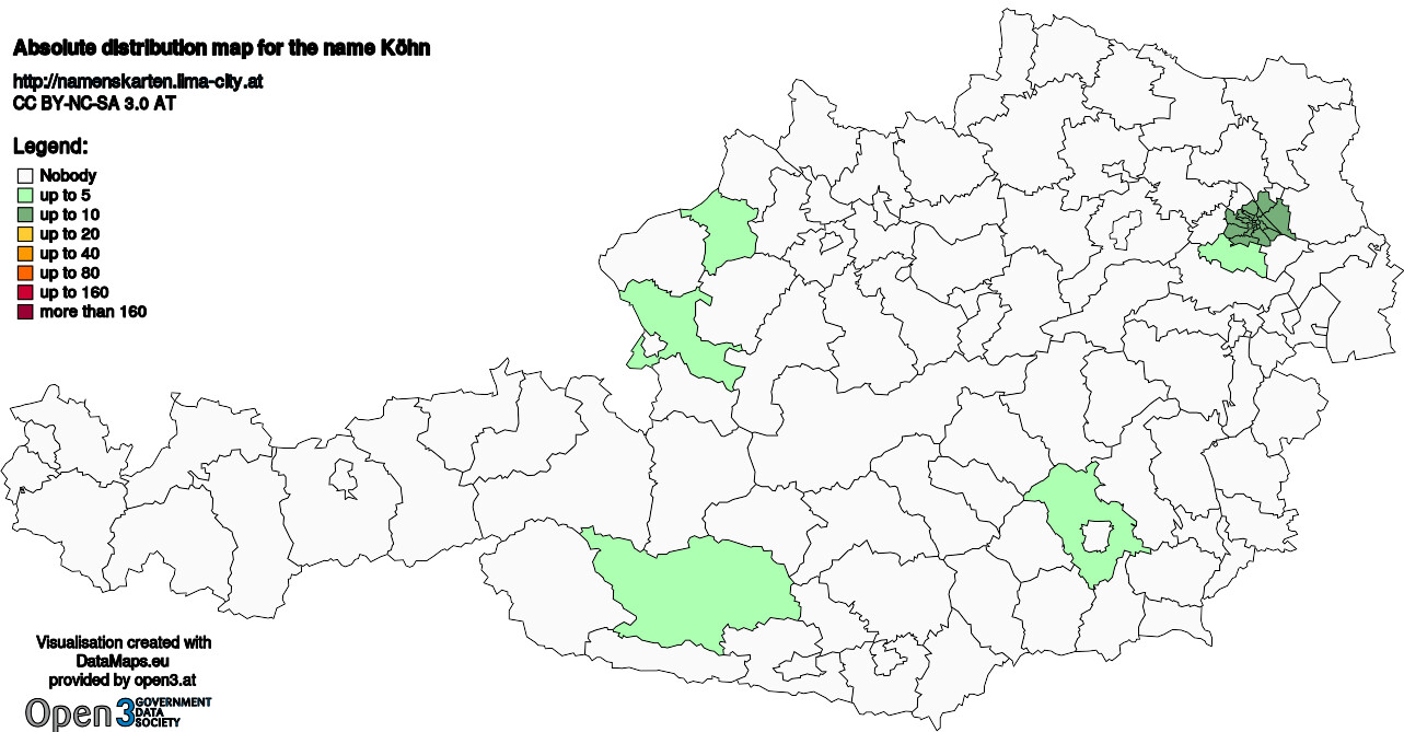 Absolute Distribution maps for surname Köhn