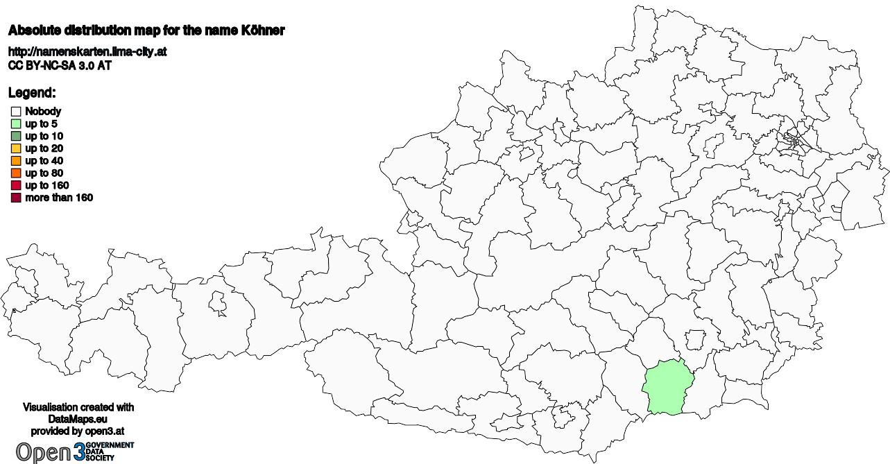 Absolute Distribution maps for surname Köhner