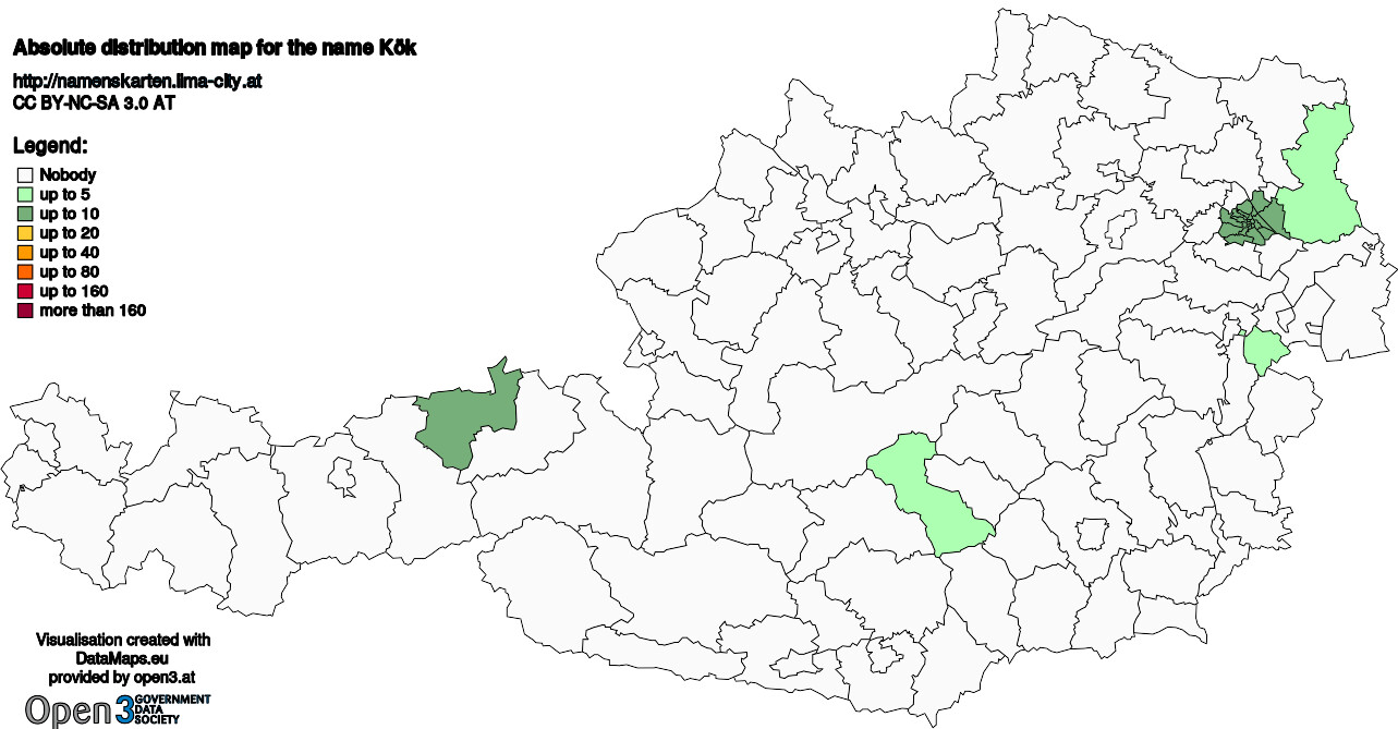 Absolute Distribution maps for surname Kök