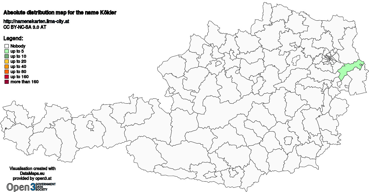 Absolute Distribution maps for surname Kökler