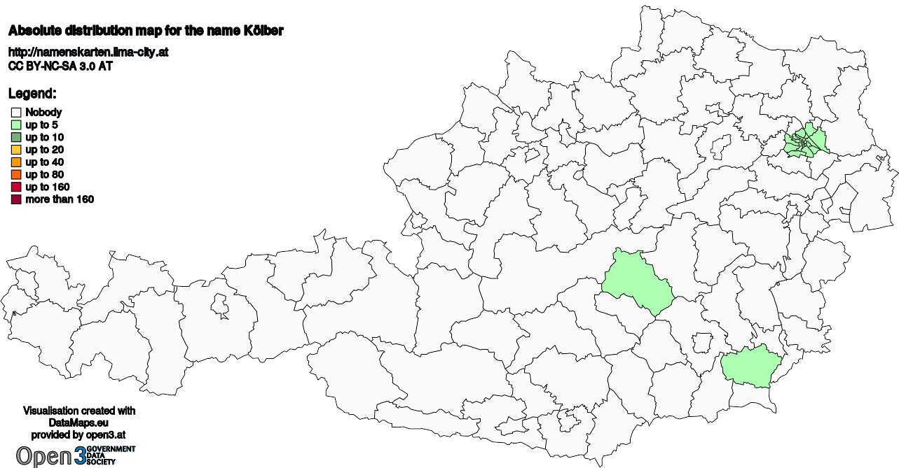 Absolute Distribution maps for surname Kölber