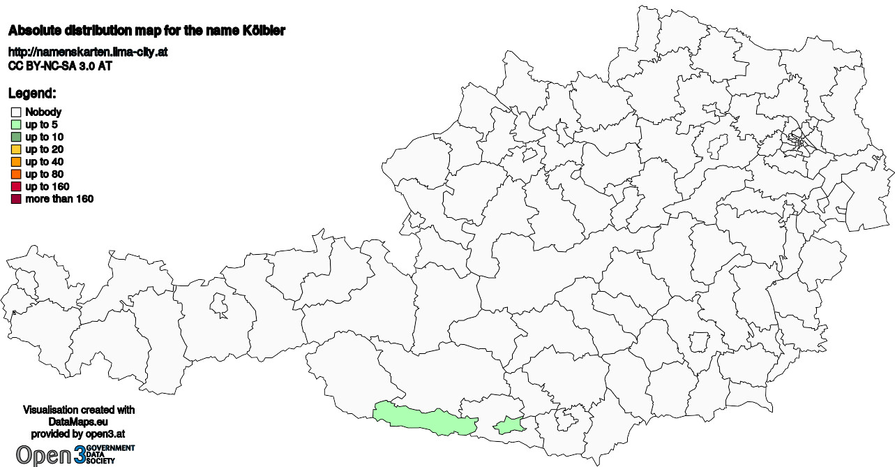 Absolute Distribution maps for surname Kölbler