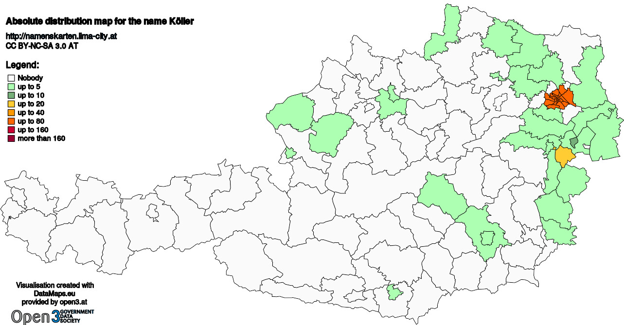 Absolute Distribution maps for surname Köller