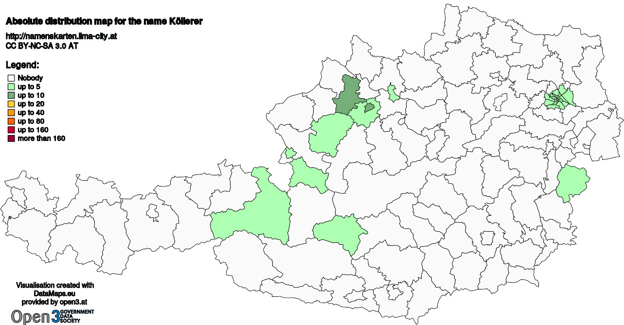 Absolute Distribution maps for surname Köllerer