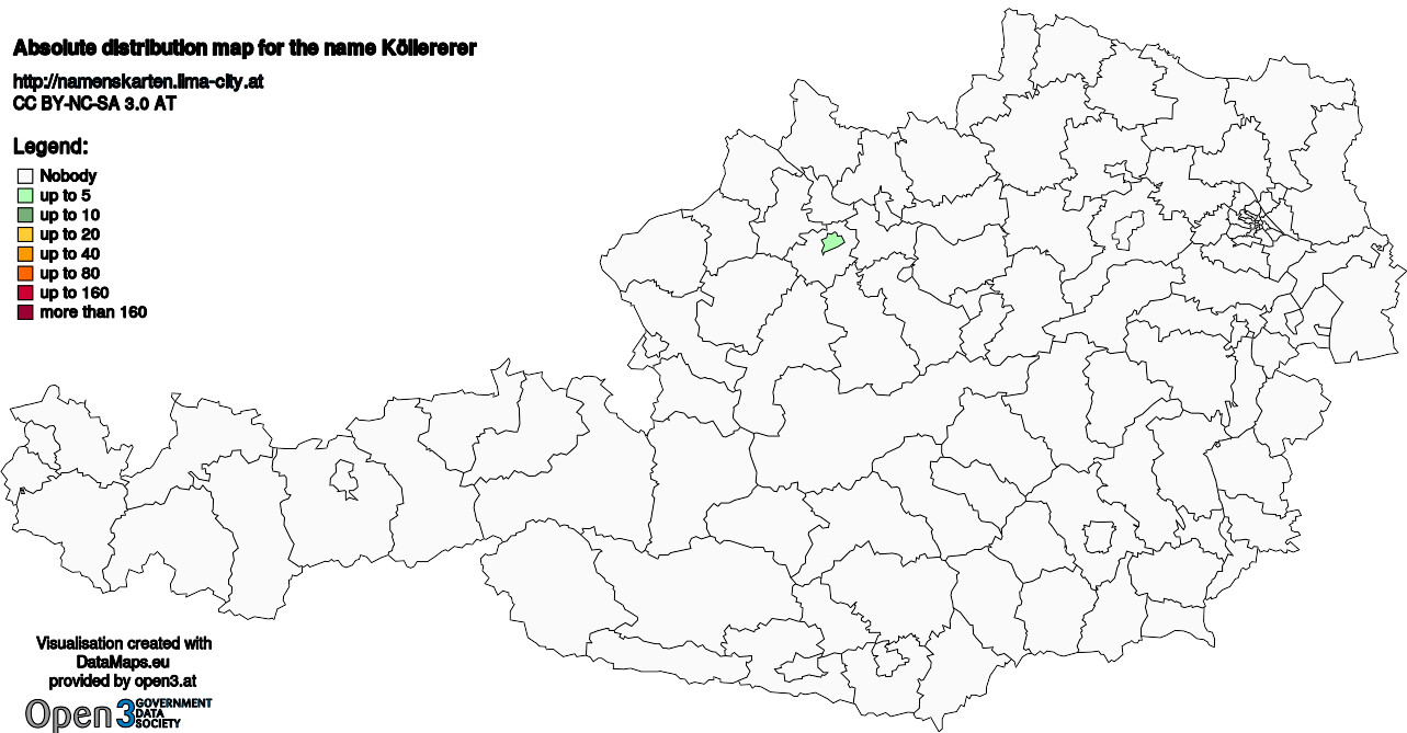 Absolute Distribution maps for surname Köllererer