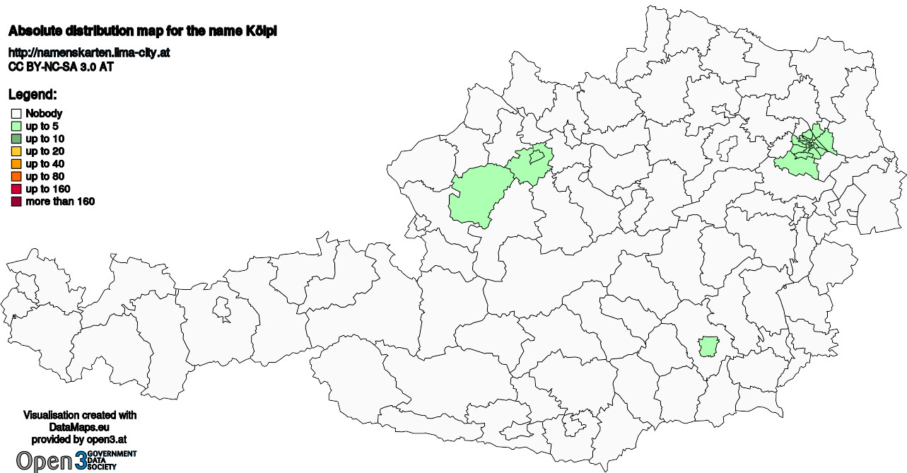 Absolute Distribution maps for surname Kölpl