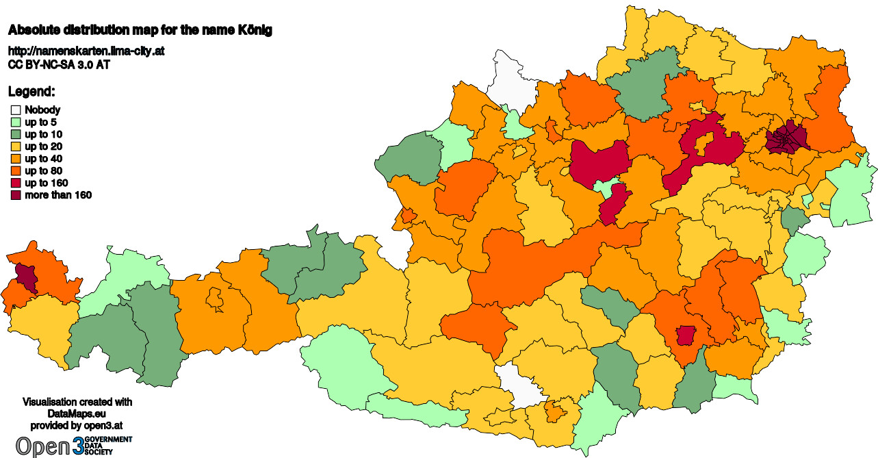 Absolute Distribution maps for surname König