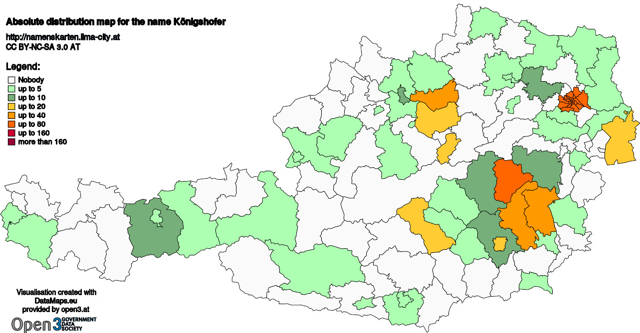 Absolute Distribution maps for surname Königshofer