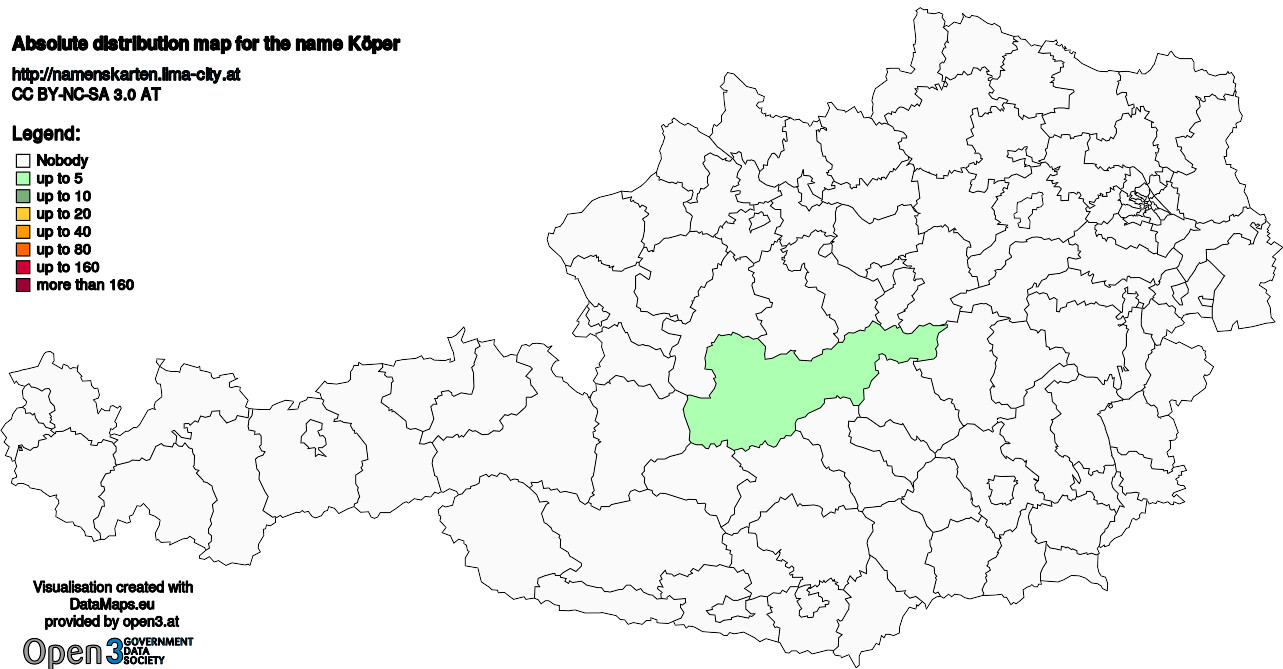 Absolute Distribution maps for surname Köper