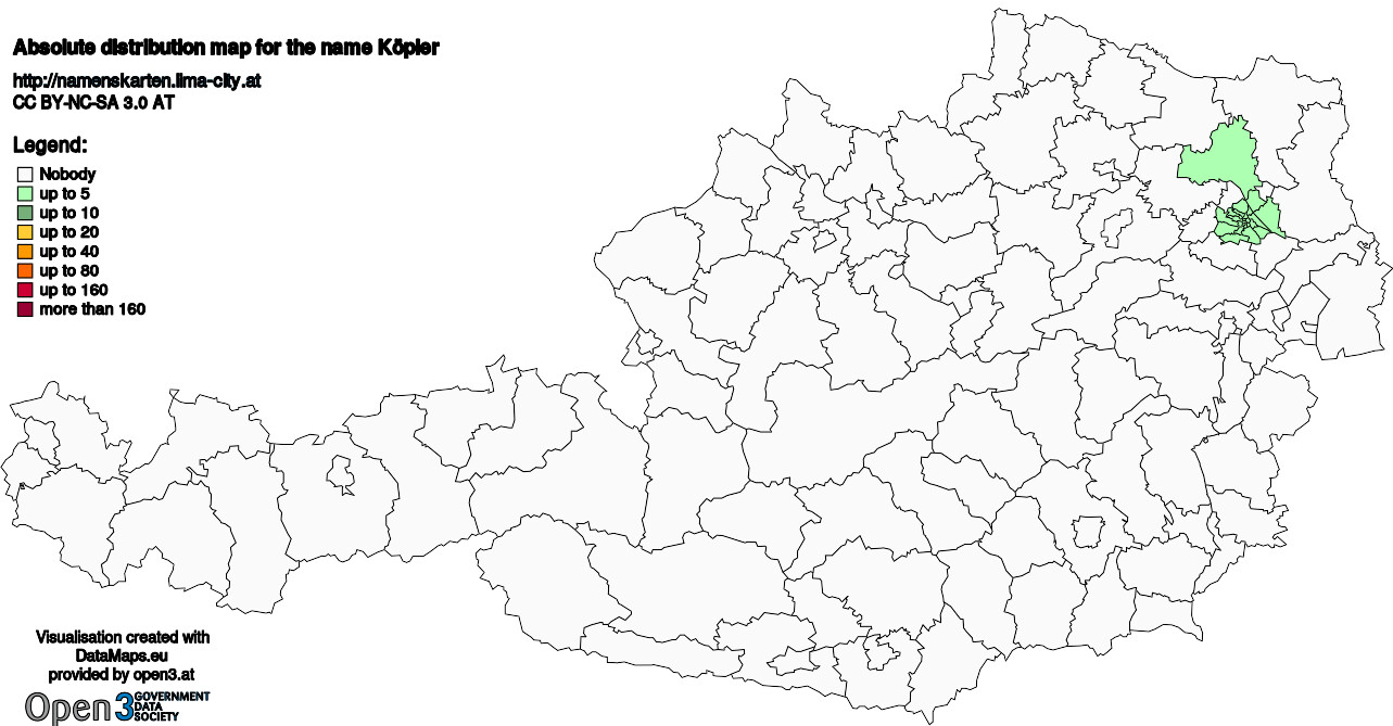 Absolute Distribution maps for surname Köpler