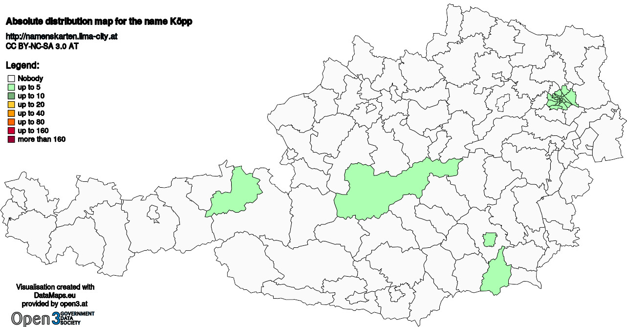 Absolute Distribution maps for surname Köpp