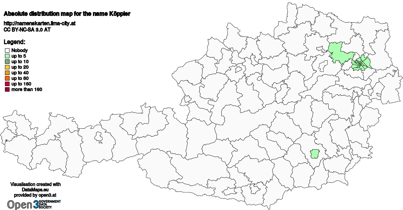 Absolute Distribution maps for surname Köppler