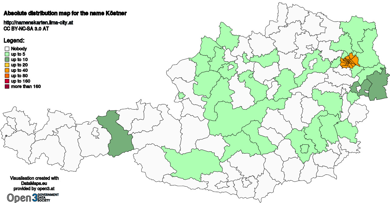 Absolute Distribution maps for surname Köstner