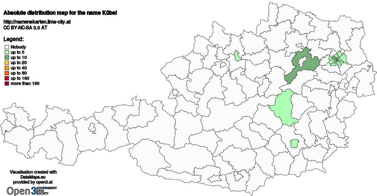 Absolute Distribution maps for surname Kübel