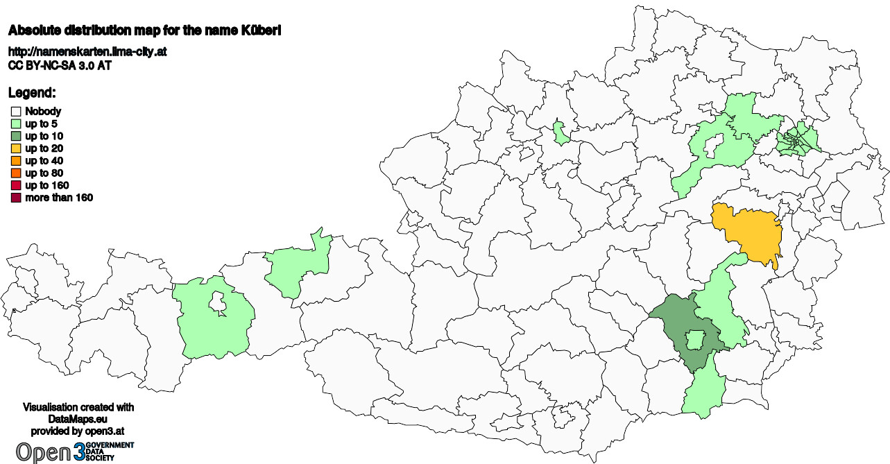 Absolute Distribution maps for surname Küberl