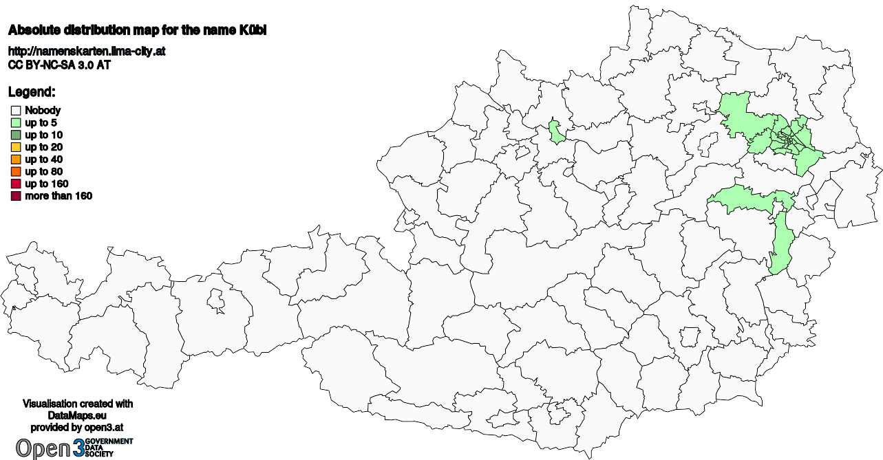 Absolute Distribution maps for surname Kübl