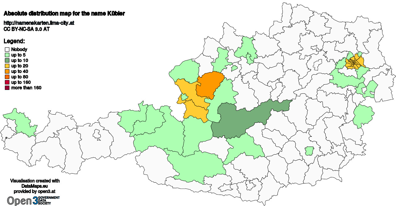 Absolute Distribution maps for surname Kübler