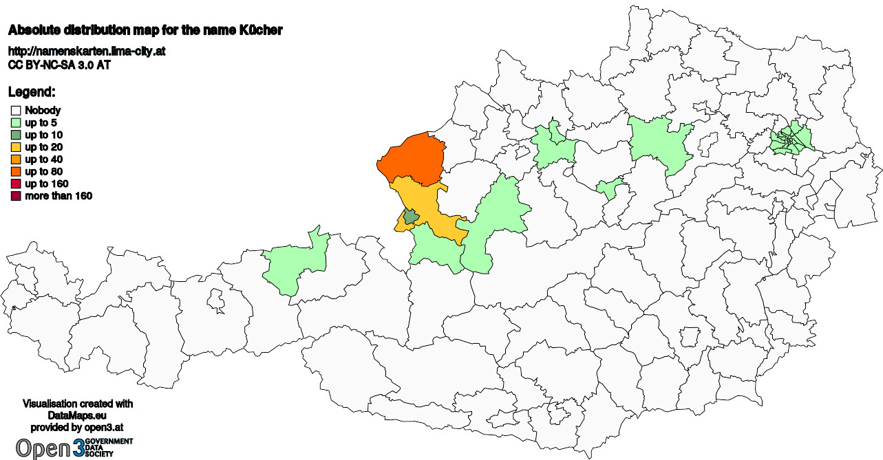 Absolute Distribution maps for surname Kücher