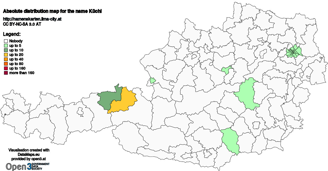 Absolute Distribution maps for surname Küchl