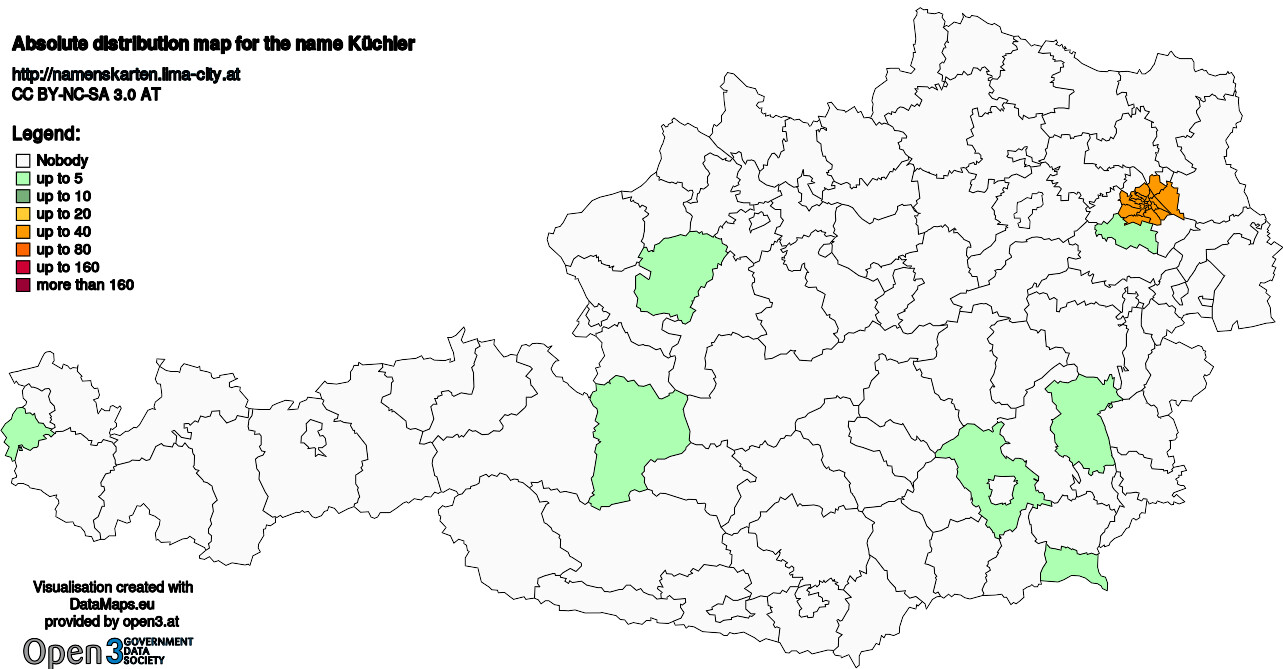 Absolute Distribution maps for surname Küchler