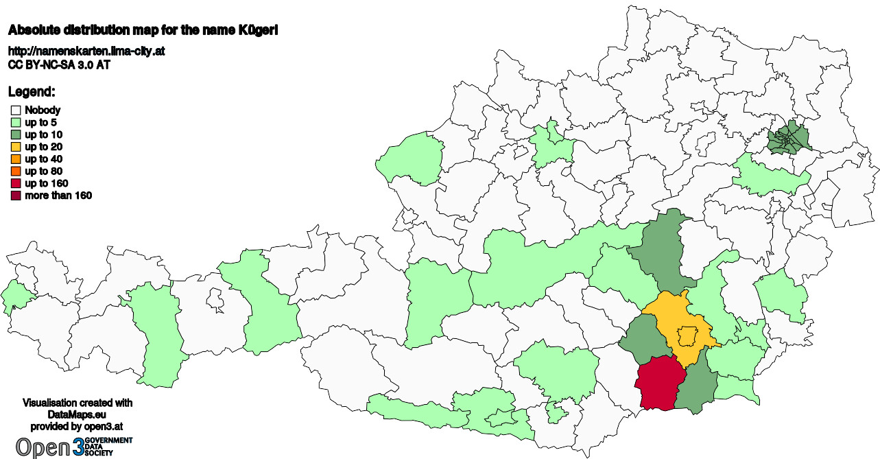 Absolute Distribution maps for surname Kügerl