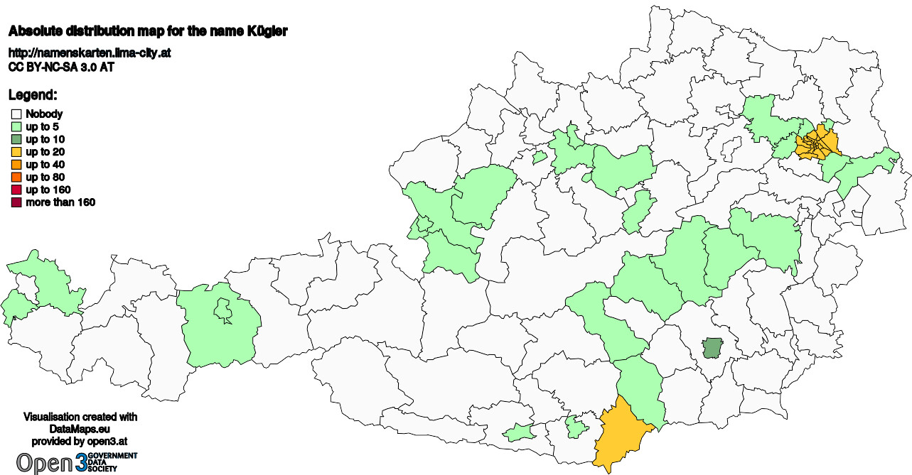 Absolute Distribution maps for surname Kügler