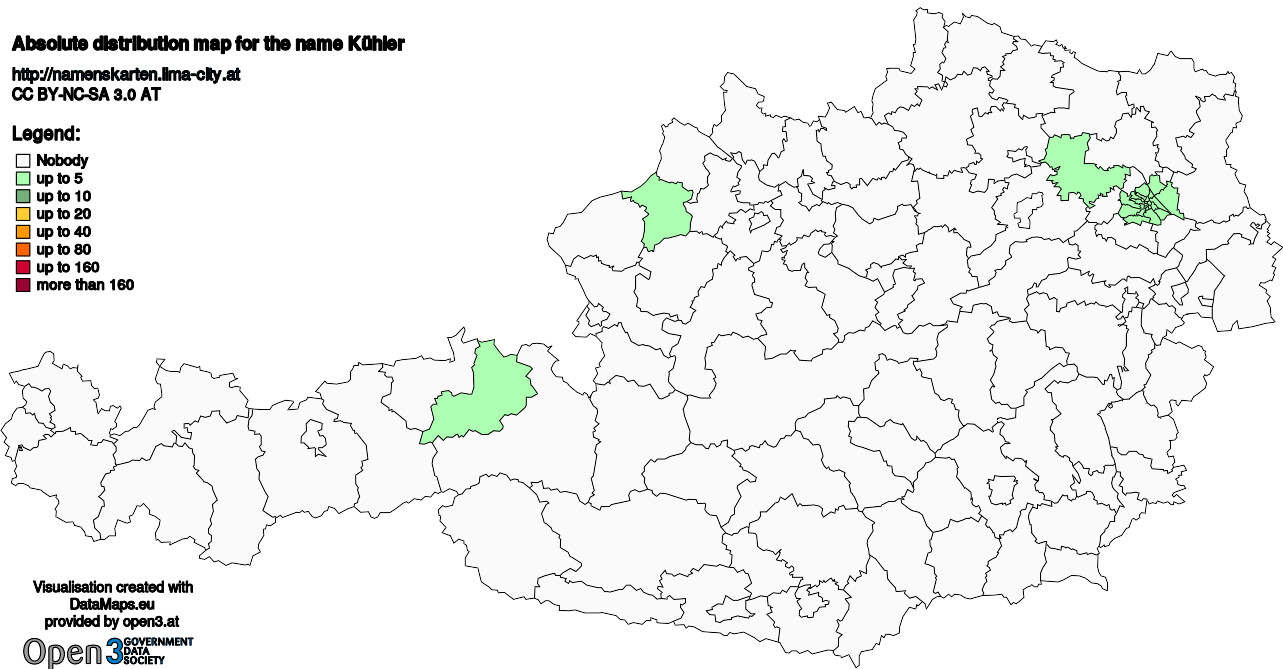 Absolute Distribution maps for surname Kühler