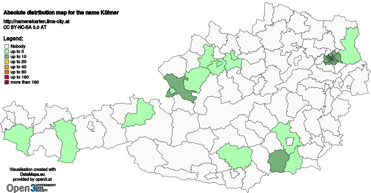 Absolute Distribution maps for surname Kühner