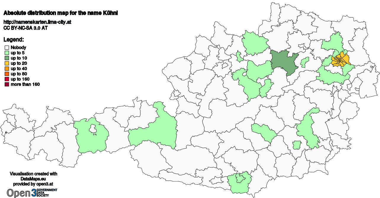 Absolute Distribution maps for surname Kühnl
