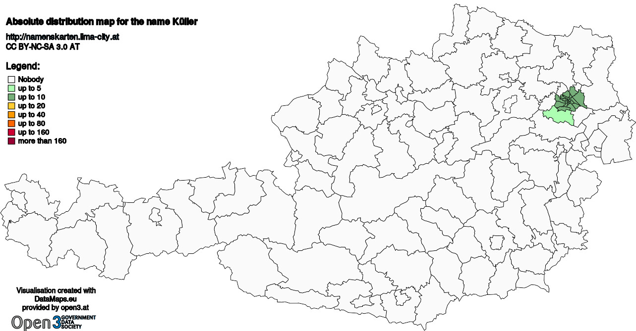 Absolute Distribution maps for surname Küller